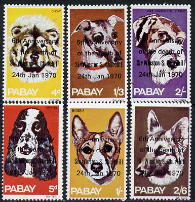 Pabay 1970 Dogs perf set of 6 each opt'd in error '6th Anniversary of Death of Sir Winston Churchill' unmounted mint
