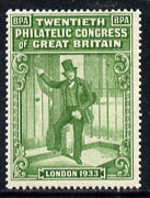 Cinderella - Great Britain 1933 BPA label in green to mark the 20th Philatelic Congress (showing Postman) unmounted mint