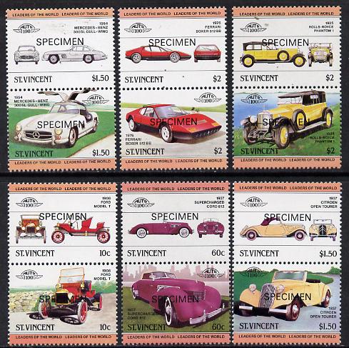 St Vincent 1984 Cars #1 (Leaders of the World) set of 12 opt'd SPECIMEN unmounted mint, as SG 727-38