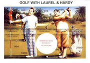 Touva 1995 Golf with Laurel & Hardy composite sheet containing complete imperf set of 10 overprinted with large white golf ball and 'European Team Ryder Cup Victory 1995' in red unmounted mint