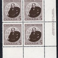 Canada 1966 Churchill 5c imprint corner block of 4 unmounted mint, SG 565