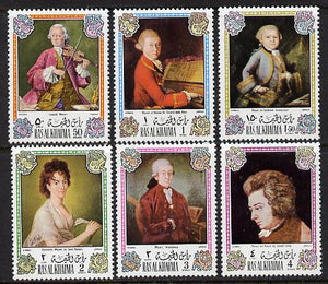 Ras Al Khaima 1972 Portraits of Mozart perf set of 6 unmounted mint, Mi 642-47A