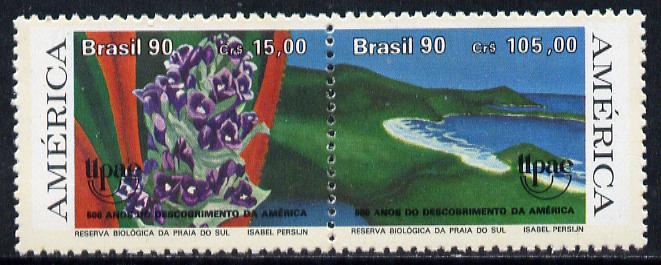 Brazil 1990 Columbus Anniversary (Nature Reserve) se-tenant pair unmounted mint, SG 2450-51