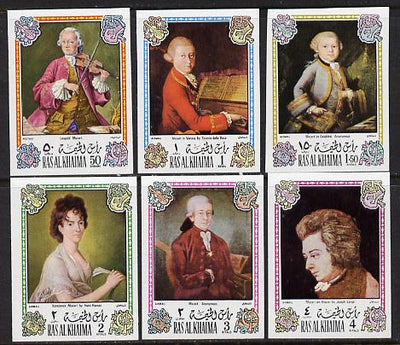 Ras Al Khaima 1972 Portraits of Mozart,imperf set of 6 unmounted mint (Mi 642-47B)