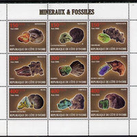 Ivory Coast 2009 Minerals & Fossils perf sheetlet containing 9 values unmounted mint