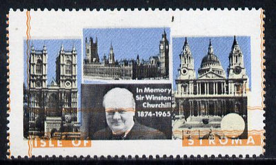 Stroma 1968 Churchill 5s with orange (frame, name & value) misplaced (slight set-off on gummed side)