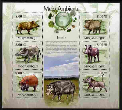 Mozambique 2010 The Environment - Boars perf sheetlet containing 6 values unmounted mint Michel 3536-41