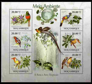 Mozambique 2010 The Environment - Flora & Tropical Birds perf sheetlet containing 6 values unmounted mint Michel 3489-94