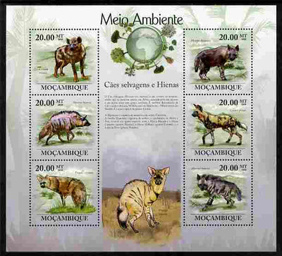 Mozambique 2010 The Environment - Wild Dogs & Hyenas perf sheetlet containing 6 values unmounted mint Michel 3572-77