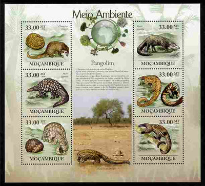 Mozambique 2010 The Environment - Pangolins perf sheetlet containing 6 values unmounted mint Michel 3590-95
