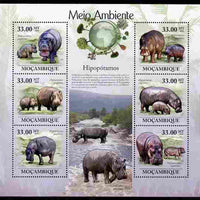 Mozambique 2010 The Environment - Hippos perf sheetlet containing 6 values unmounted mint Michel 3596-3601