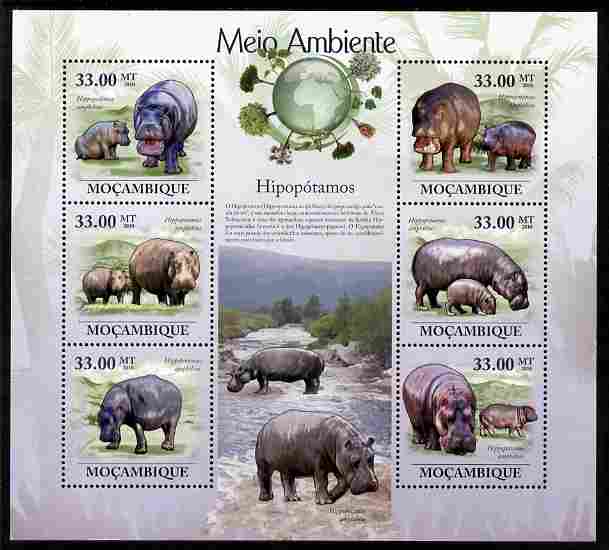 Mozambique 2010 The Environment - Hippos perf sheetlet containing 6 values unmounted mint Michel 3596-3601