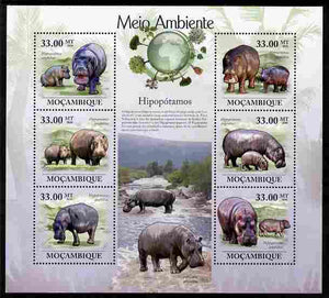 Mozambique 2010 The Environment - Hippos perf sheetlet containing 6 values unmounted mint Michel 3596-3601