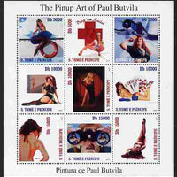 St Thomas & Prince Islands 2010 The Pinup Art of Paul Butvila perf sheetlet containing 9 values unmounted mint