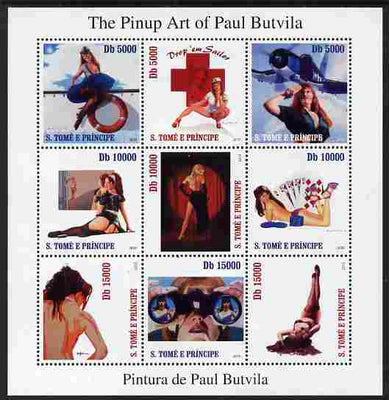 St Thomas & Prince Islands 2010 The Pinup Art of Paul Butvila perf sheetlet containing 9 values unmounted mint