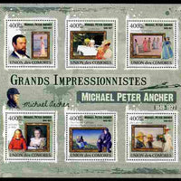 Comoro Islands 2009 Impressionists - Michael Peter Ancher perf sheetlet containing 6 values unmounted mint Michel 2477-82