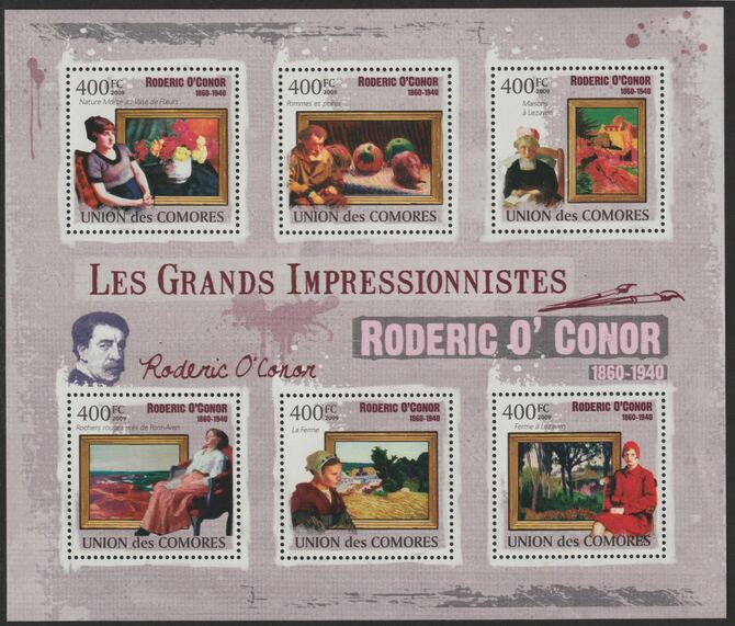 Comoro Islands 2009 Impressionists - Roderick O'Conor perf sheetlet containing 6 values unmounted mint Michel 2507-12