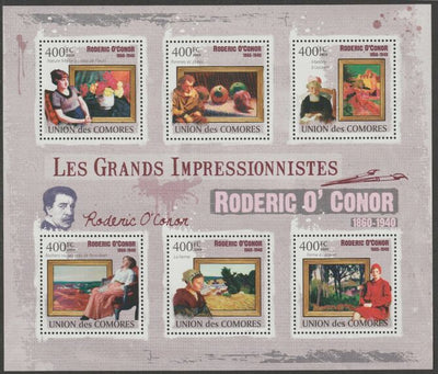 Comoro Islands 2009 Impressionists - Roderick O'Conor perf sheetlet containing 6 values unmounted mint Michel 2507-12