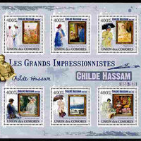 Comoro Islands 2009 Impressionists - Childe Hassam perf sheetlet containing 6 values unmounted mint Michel 2489-94