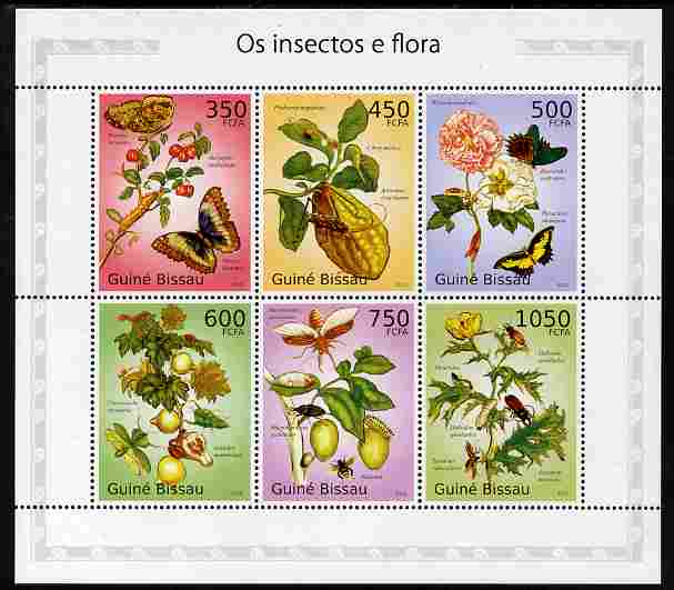 Guinea - Bissau 2010 Insects & Flowers perf sheetlet containing 6 values unmounted mint