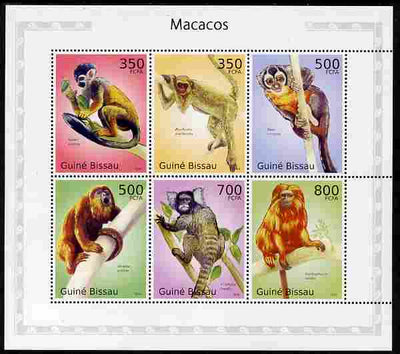Guinea - Bissau 2010 Macaques perf sheetlet containing 6 values unmounted mint