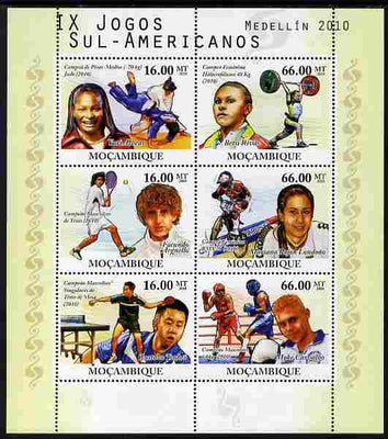 Mozambique 2010 South American Games perf sheetlet containing 6 values unmounted mint