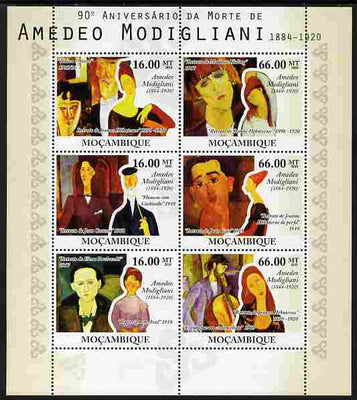 Mozambique 2010 90th Death Anniversary of Amedeo Modigliani perf sheetlet containing 6 values unmounted mint
