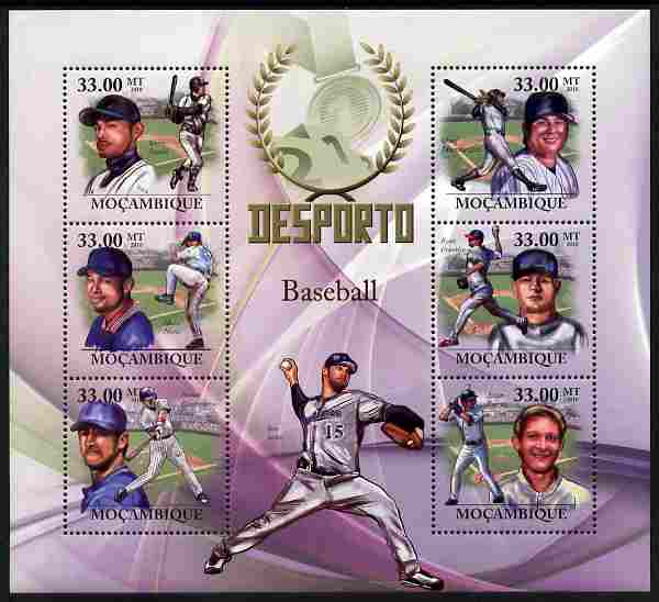 Mozambique 2010 Sport - Baseball large perf sheetlet containing 6 values unmounted mint