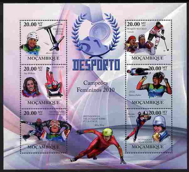 Mozambique 2010 Sport - Winter Games - Women large perf sheetlet containing 6 values unmounted mint