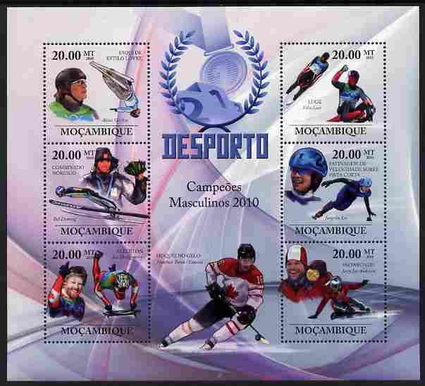 Mozambique 2010 Sport - Winter Games - Men large perf sheetlet containing 6 values unmounted mint