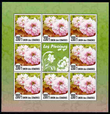 Comoro Islands 2009 Flowers of China - Peonies perf sheetlet containing 8 values unmounted mint Michael 2620