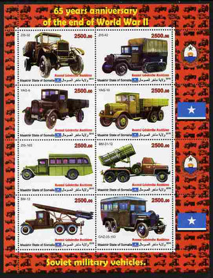 Maakhir State of Somalia 2010,65th Anniversary of the end of World War II #2 - Cars & Trucks perf sheetlet containing 8 values unmounted mint