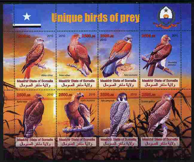 Maakhir State of Somalia 2010 Unique Birds of Prey perf sheetlet containing 8 values unmounted mint