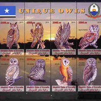 Maakhir State of Somalia 2010 Unique Owls perf sheetlet containing 8 values unmounted mint