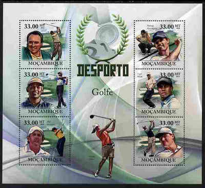 Mozambique 2010 Sport - Golf large perf sheetlet containing 6 values unmounted mint, Scott #1997