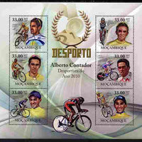 Mozambique 2010 Sport - Cycling (Alberto Contador) large perf sheetlet containing 6 values unmounted mint, Scott #2012