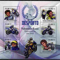 Mozambique 2010 Sport - Motor Cycling (Valentino Rossi) large perf sheetlet containing 6 values unmounted mint, Scott #2013