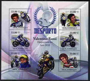 Mozambique 2010 Sport - Motor Cycling (Valentino Rossi) large perf sheetlet containing 6 values unmounted mint, Scott #2013