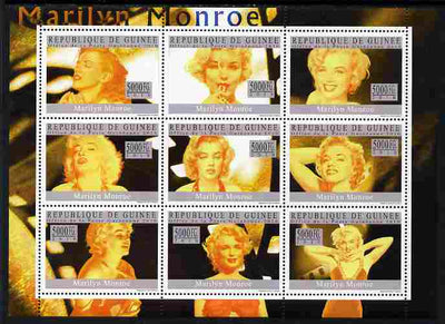 Guinea - Conakry 2010 Marilyn Monroe perf sheetlet containing 9 values unmounted mint, Michel 7349-57