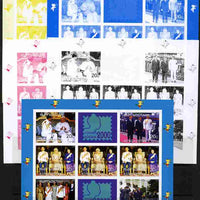 Kyrgyzstan 2000 Bangkok Stamp Exhibition sheetlet containing 7 values and 2 labels - the set of 5 imperf progressive proofs comprising the 4 individual colours plus all 4-colour composite, unmounted mint