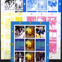 Turkmenistan 2000 Bangkok Stamp Exhibition sheetlet containing 7 values and 2 labels - the set of 5 imperf progressive proofs comprising the 4 individual colours plus all 4-colour composite, unmounted mint