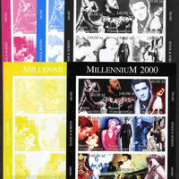 Turkmenistan 1999 Millennium Personalities (Films & Sport) sheetlet containing set of 9 values (Fred & Ginger, Pavarotti, Elvis, Beatles, Marilyn, Chaplin, Ali, W C Grace, etc) - the set of 5 imperf progressive proofs comprising 4……Details Below