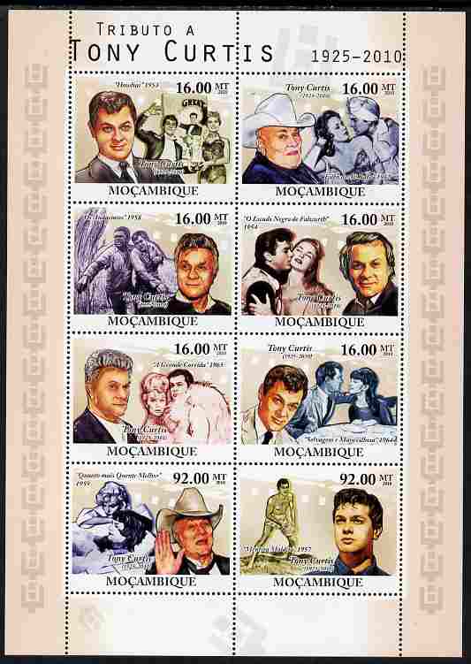 Mozambique 2010 Tribute to Tony Curtis (actor) perf sheetlet containing 8 values unmounted mint