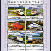 Mozambique 2010 High Speed Trains perf sheetlet containing 6 values unmounted mint