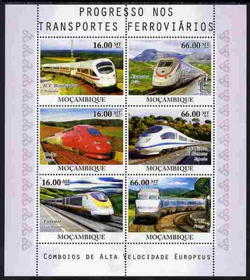 Mozambique 2010 High Speed Trains perf sheetlet containing 6 values unmounted mint