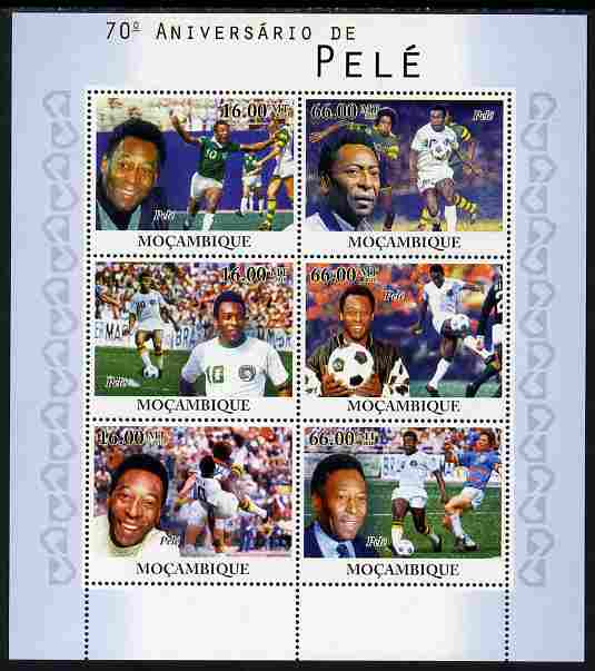 Mozambique 2010 70th Birth Anniversary of Pele perf sheetlet containing 4 values unmounted mint