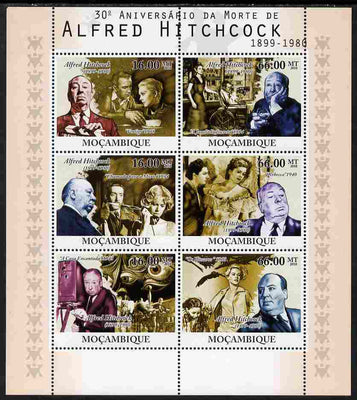 Mozambique 2010,30th Death Anniversary of Alfred Hitchcock perf sheetlet containing 6 values unmounted mint