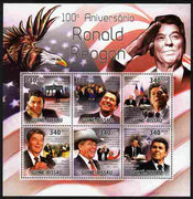 Guinea - Bissau 2011 100th Birth Anniversary of Ronald Reagan perf sheetlet containing 6 values unmounted mint
