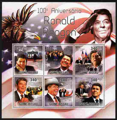 Guinea - Bissau 2011 100th Birth Anniversary of Ronald Reagan perf sheetlet containing 6 values unmounted mint