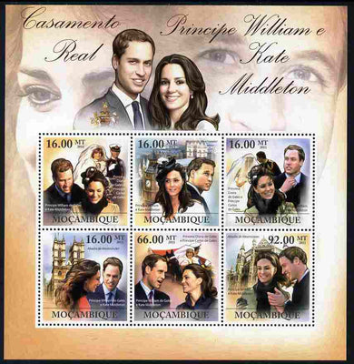 Mozambique 2011 Royal Wedding - William & Kate perf sheetlet containing 6 values unmounted mint